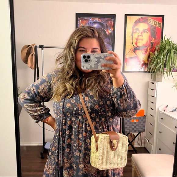 Free People Lucky Loosey Swing Dress Indigo Combo Size Large - Picture 2 of 16